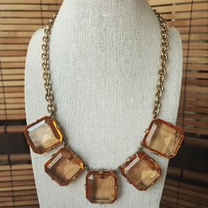 J. Crew Brand Statement Necklace Huge Warm Honey Faceted Beveled Glass Stones